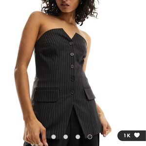 ASOS DESIGN bandeau tailored top in charcoal pinstripe